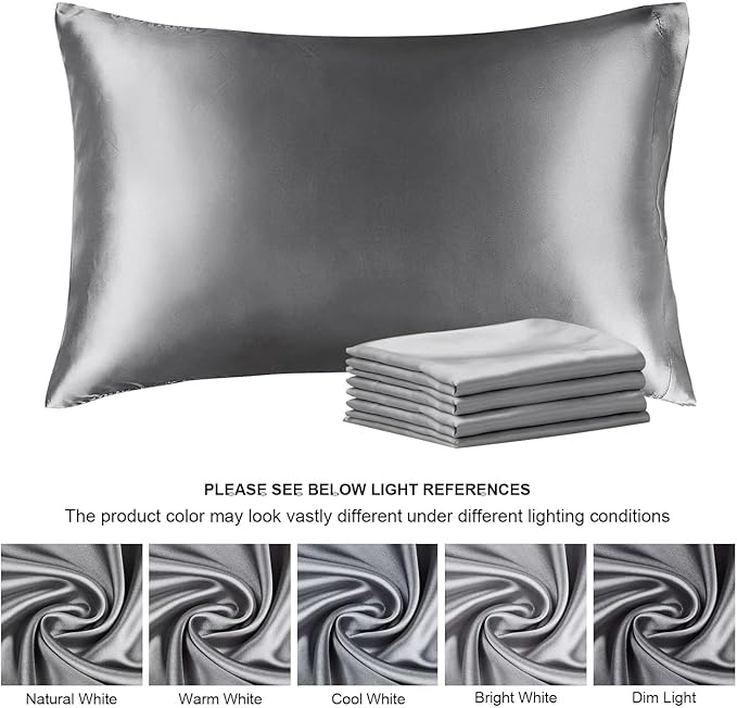 BEDELITE Satin Pillowcase for Hair and Skin, Super Soft Similar to Silk Pillow Cases 4 Pack with Envelope Closure, Cooling Pillowcases for Women Men (20"x36" King Size, Dark Grey)