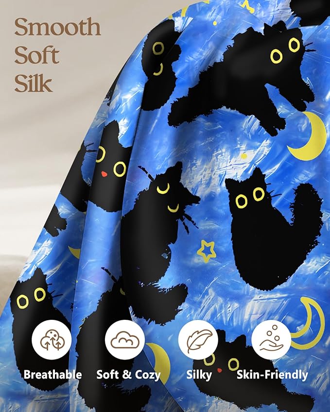 Silk Pillowcase 2 Pack - Pillow Cases 20" x 36" King Size Set of 2 for Hair and Skin Smooth Soft Breathable with Hidden Zipper Cooling Pillow Covers for Sleeping, Blue Moon Cat