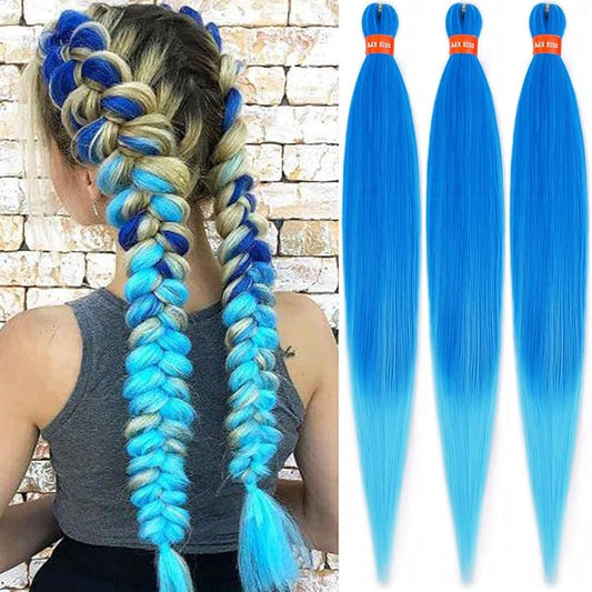 Ombre Blue Sky Blue Pre Stretched Braiding Hair 30 Inch 3 Packs Professional Yaki Texture Festival Braids Box Crochet Twist Hair Extensions