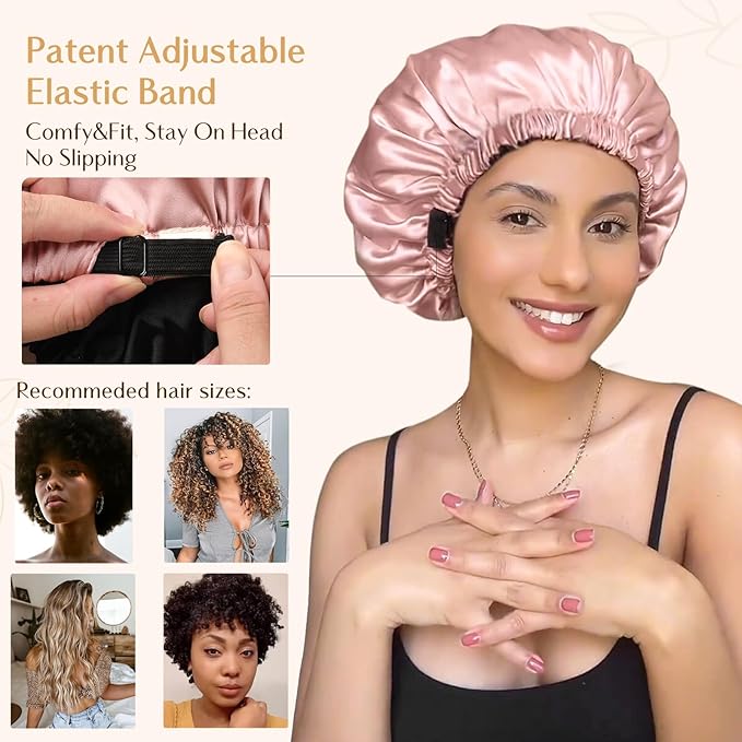 YANIBEST Adjustable Satin Bonnet Double Layer Hair Bonnet for Sleeping Bonnets for Women Hats Curly Natural Hair, Purple