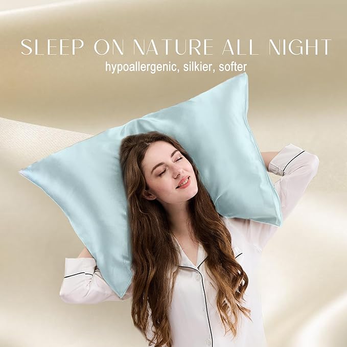 ZIMASILK 100% Pure Mulberry Silk Pillowcase for Hair and Skin Health,Soft and Smooth,Both Sides Premium Grade 6A Silk,600 Thread Count,with Hidden Zipper,1pc (King 20''x36'', Powder Blue)