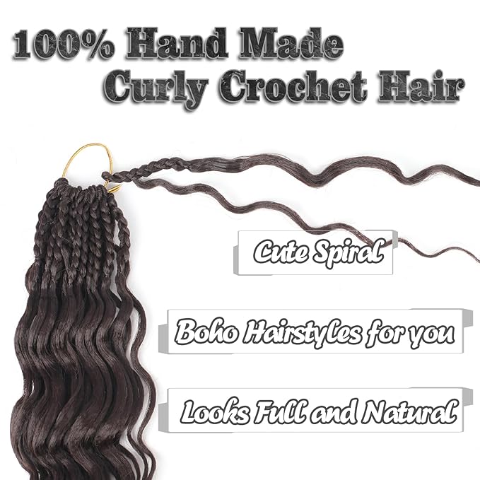 18 Inch 9 Packs Boho Crochet Braids Ocean Wave Crochet Hair Synthetic Hair Extensions with Curly Ends Boho Style Water Wave Crochet Hair for Black Women(4#)
