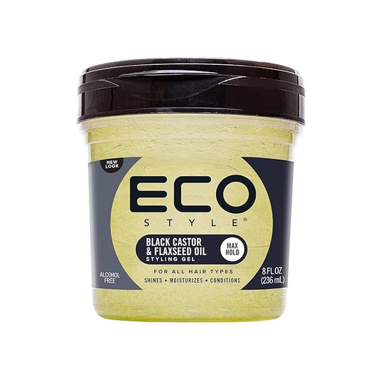 Eco Style Black Castor and Flaxseed Oil Styling Gel - Helps Nourish and Repair Damaged Hair - Promotes Healthy Scalp - Provides Superior and Weightless Hold - Delivers Long Lasting Shine - 8 oz