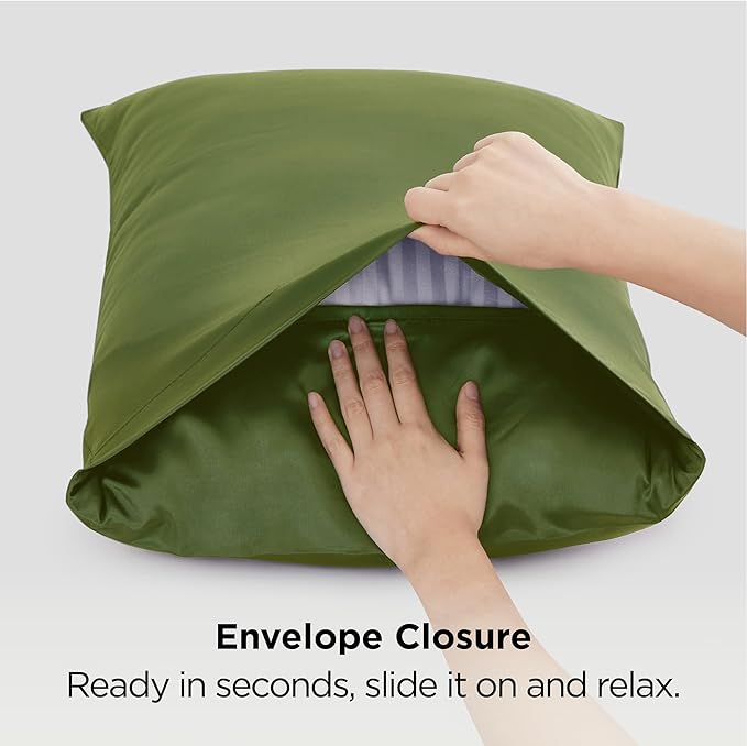 Bedsure Satin Pillowcase 2 Pack Similar to Silk Pillow Cases Standard Size, Pillow Case for Hair with Envelope Closure, Olive Green Room Decor Aesthetic Gifts for Women, Moss, 20x26 Inches, 2pcs