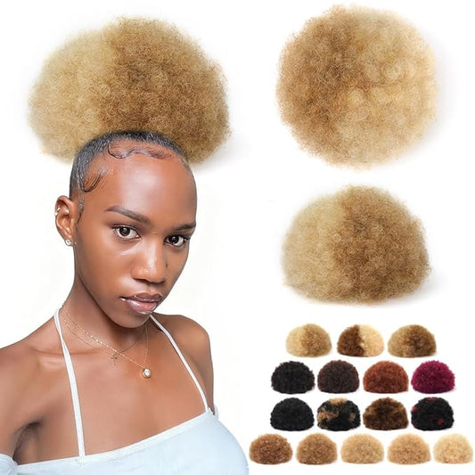 Human Hair Ponytail Kinky Curly #P27-613 Half Honey Blonde Half Bleach Blonde Brazilian Virgin Human Hair Kinky Curly Drawstring Ponytail For Women