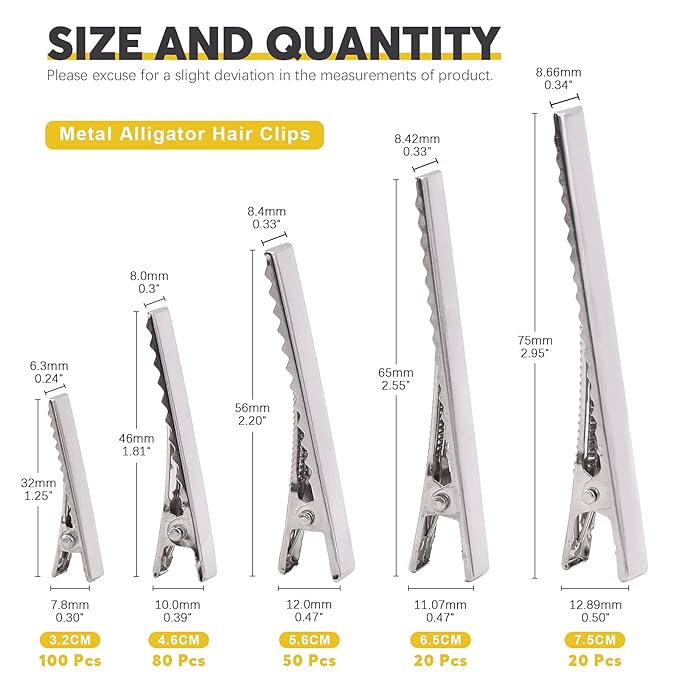 270Pcs 5 Sizes Alligator Hair Clips Bulk Silver Single Prong Hair Clips For Bows Making Hair Pins For Sectioning Hair Styling And Sectioning Hairdressing DIY Crafts