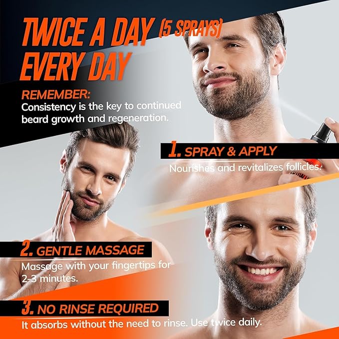 5% Minoxidil Beard Growth Serum for Men: 2-Pack Hair Regrowth Spray with Biotin & Rice Water - Extra Strength Beard Oil for Faster Thicker and Fuller Beard Growth - 4.06 Fl Oz