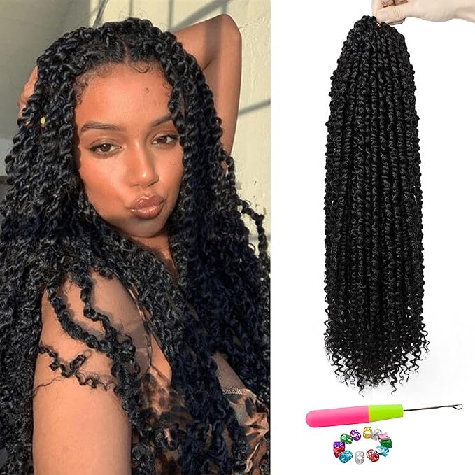Passion Twist Hair - 8 Packs 20 Inch Passion Twist Crochet Hair For Women, Crochet Pretwisted Curly Hair Passion Twists Synthetic Braiding Hair Extensions (20 Inch 8 Packs, 1B)