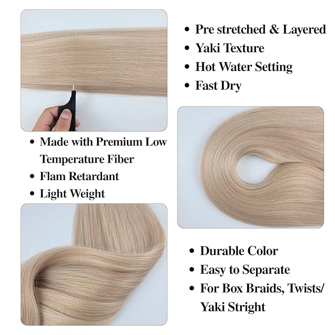 Light Ash Blonde Braiding Hair Pre stretched for Box Knotness Braids Hypoallergenic Long Hair Extensions for Braiding Yaki Hot Water Setting