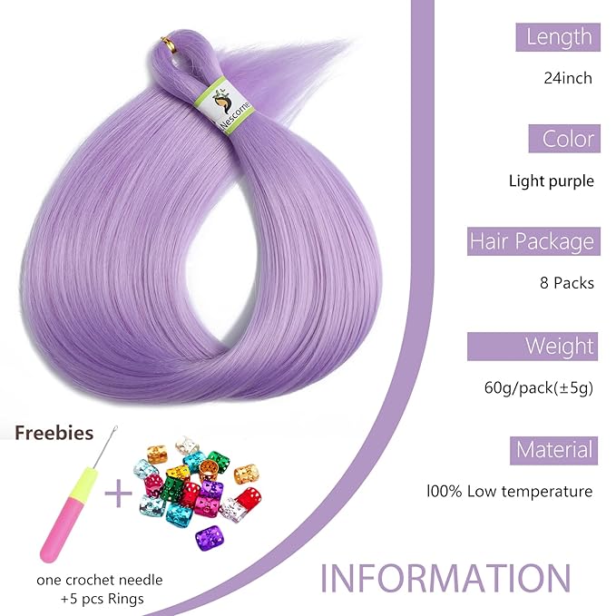 Purple Braiding Hair Pre Stretched for Braids Purple Hair Extensions Braiding Hair for Halloween Costume Cosplay(24 Inch(Pack of 8))