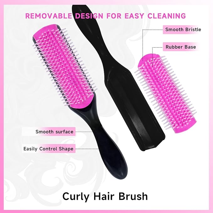 11 Pcs Hair Brush Set, Detangle Hair Brush And Spray Bottle, 3 Pieces Smooth Hairbrush For Toddlers, Suitable For Wet and Dry Hairstyles, Suitable For Adults And Children. (Pink)
