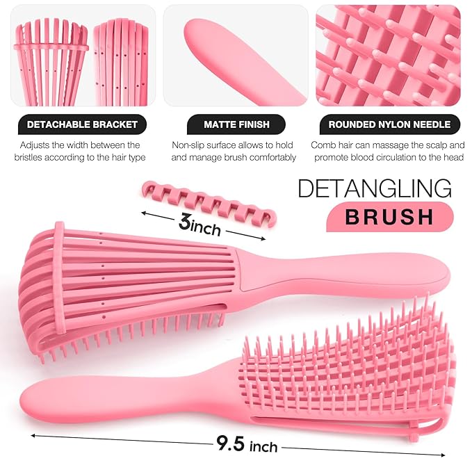 Hommtina 4Pcs Vented Brush Set for Thick/Wet/Dry/Wavy/Oil/Long Hair - Afro America/African Hair (4 PCS, Pink)