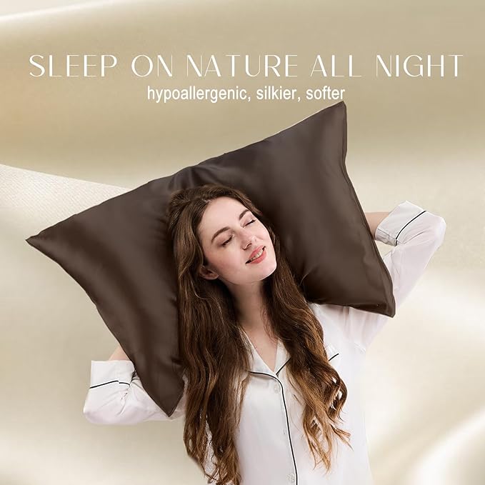 ZIMASILK 100% Pure Mulberry Silk Pillowcase for Hair and Skin Health,Soft and Smooth,Both Sides Premium Grade 6A Silk,600 Thread Count,with Hidden Zipper,1pc(Standard 20''x26'',Chocolate)