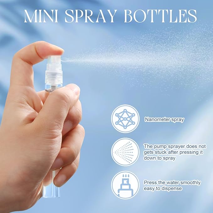 Zhehao 200 Pcs Mini Spray Bottles 5 ml, 10 ml Clear Glass Perfume Bottles Refillable Fine Mist Perfume Atomizer Portable Empty Sample Containers for Cleaning, Essential Oils, Travel (Clear Cap)