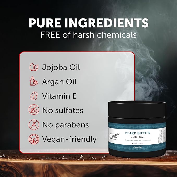 Detroit Grooming Co. Beard Butter for Men | Softens, Thickens & Hydrates with Safflower Oil & Shea Butter | Mackinac Scent, 4oz