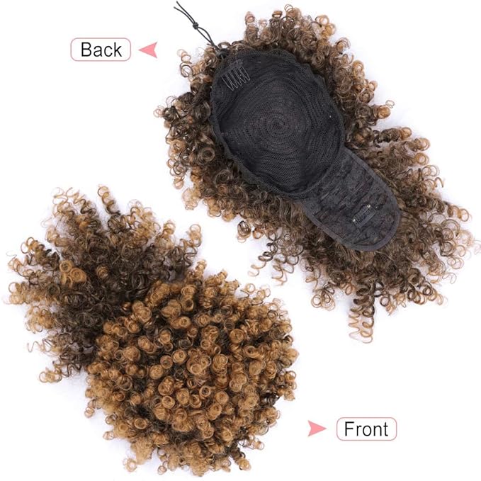 ENTRANCED STYLES Drawstring Ponytail with Bangs Afro Puff Ponytail Extensions for Women Short Curly Puff Ponytail with Bangs Clip in Wrap Updo Hairpiece for Women(#T30)