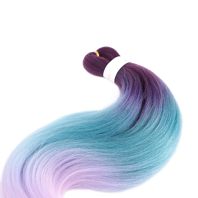 Dorsanee 3 Tone Braiding Hair Pre Stretched 24 Inch 3 Packs Braiding Hair Extensions for Box Braids Twists Locs Hair Soft Yaki Texture Hot Water Setting (#Purple/Lake Blue/Light Purple)