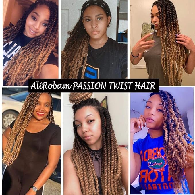 Ombre Passion Twist Hair Water Wave Long Bohemian Curly Crochet Braids For Bomb Twists Goddess Locs Synthetic Braiding Hair Extensions For Black Woman 6 Packs (18inch, Black-dark brown-light brown)