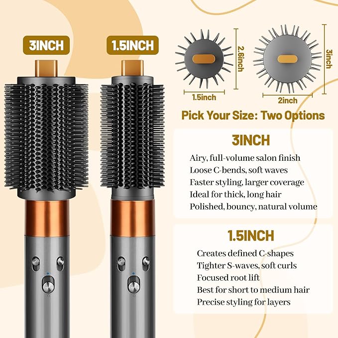 Upgraded Large Round Volumizing Brush for Dyson Airwrap Attachments, 3-Inch Large Barrel Round Brush Attachment Compatible with Airwrap HS01/05/08, Flexible Bristles for Volume Smooth Curling