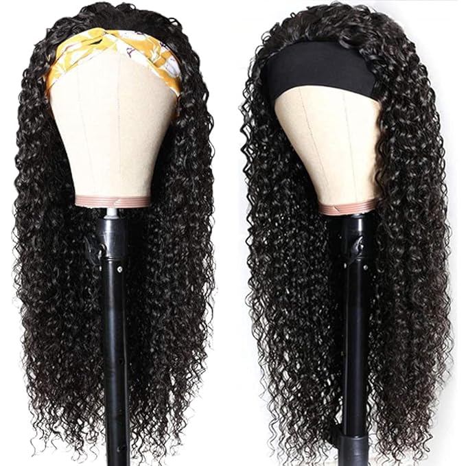 Aiterina Headband Wig Deep Wave Human Hair Virgin Hair Wigs 14 Inch None Lace Front Wigs for Black Women Deep Wave Machine Made Wig Natural Color