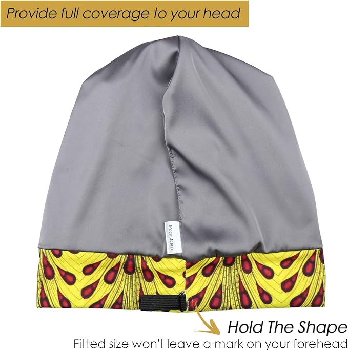 Adjustable Satin Lined Sleep Cap for Dreadlocks Curly Hair Large Head-Stay On Overnight