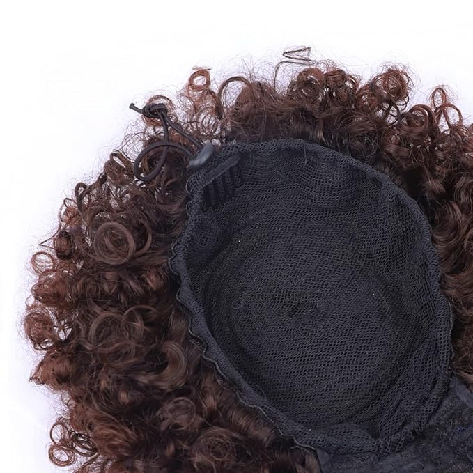ENTRANCED STYLES Drawstring Ponytail with Bangs - Afro Puff Extensions for Women, Short Curly Clip in Wrap Updo Hairpiece (2-33#)