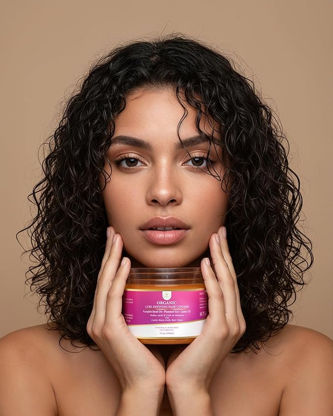 Curls Defining & Styling Custard Gel, Enhances Curls Definition & Long-Lasting Hold. With Flaxseed, Pumpkin Seed & Rosemary. Natural Hair Styling, 12 fl oz
