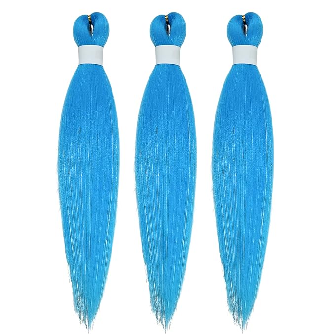 Neon Blue Tinsel Kids Braiding Hair Pre stretched Hypoallergenic Braiding Hair for Glitter Braids Festival Braids Cosplay