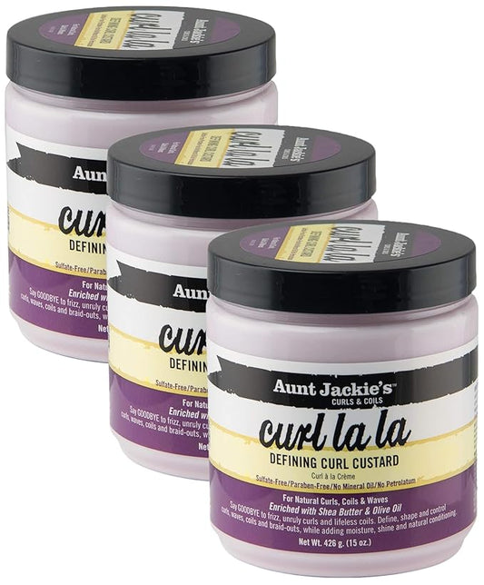 Aunt Jackie's Curl La La, Lightweight Curl Defining Custard, Enriched with Shea Butter & Olive Oil, Basic, 15 Ounce (Pack of 3)