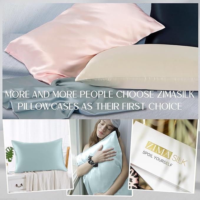 ZIMASILK 100% Pure Mulberry Silk Pillowcase for Hair and Skin Health,Soft and Smooth,Both Sides Premium Grade 6A Silk,600 Thread Count,with Hidden Zipper,1pc(Standard 20''x26'', Powder Blue)