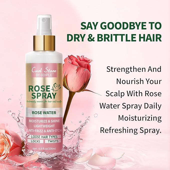 6.8Fl.oz Rose Water Hair Spray for Scalp Moisturizing, Natural Loc Gel for Retwist, Rosewater for Hair Refreshing