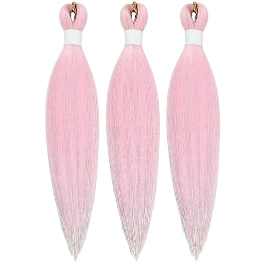 Tinsel Kids Braiding Hair Pre stretched Light Pink Braiding Hair for Glitter Braids Festival Braids Cosplay