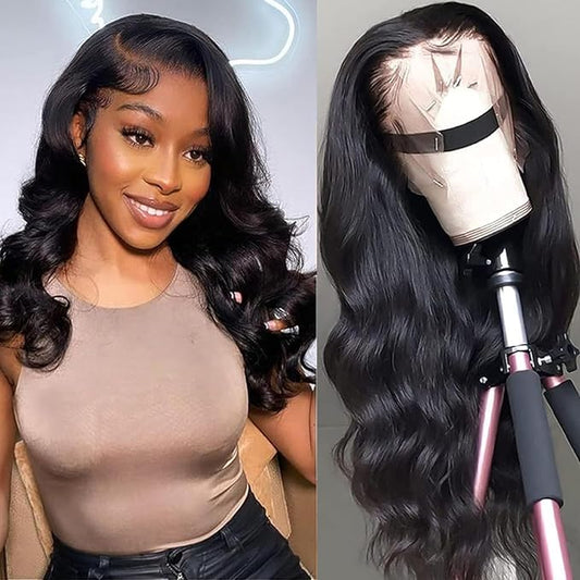 SENSAIRUITE Body Wave Lace Front Wigs Human Hair Wide Lace 180 Density Human Hair Wigs 13x4 Human Hair Lace Front Wigs Pre Plucked 20 Inches Natural Color