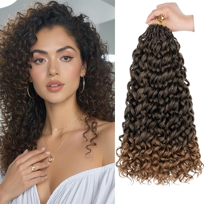 XTREND 18 Inch Gogo Curl Crochet Hair, 8 Packs, Pre-Looped Ocean Wave, Beach Curl, Bohemian Water Wave, Curly Crochet Hair, Box Braids, Synthetic Braiding Hair Extensions (16Strands/pack, T27#)