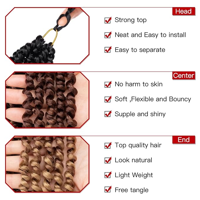 Xtrend 8 Packs Pre-twisted Passion Twist Crochet Hair 12 Inch Natural Pre-looped Crochet Braids Hair For Women Bohemian Synthetic Passion Braiding Hair Extension (8packs, 1B3027#)