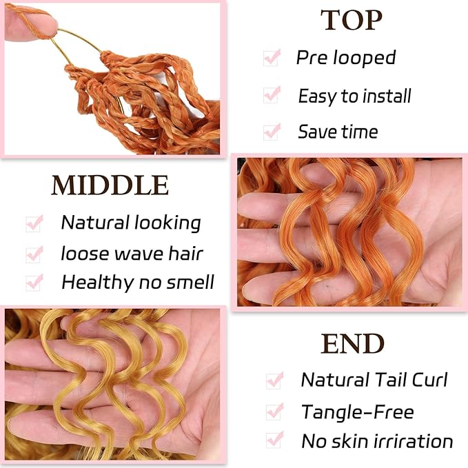 10 Inch Gogo Curl Crochet Hair 8 Packs Natural Black Ocean Wave Crochet Hair Deep Twist Pre-looped Goddess Box Braids Short Curly Water Wave Synthetic Braiding Hair for Women (16Strands/pack Torange#)