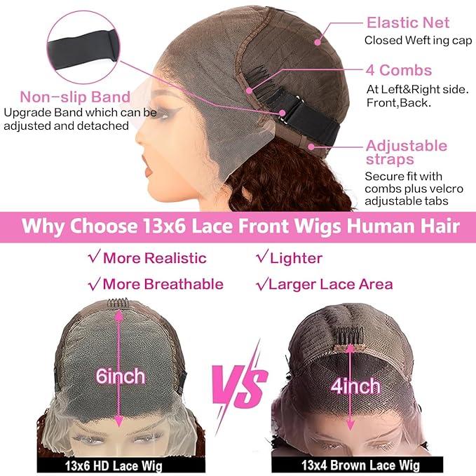 30Inch Chocolate Brown Lace Front Wig Human Hair 200 Density 13x6 HD Deep Wave Lace Front Wigs Human Hair Colored Deep Curly Lace Frontal Wigs Glueless Wig Brown Wig Wigs for Women