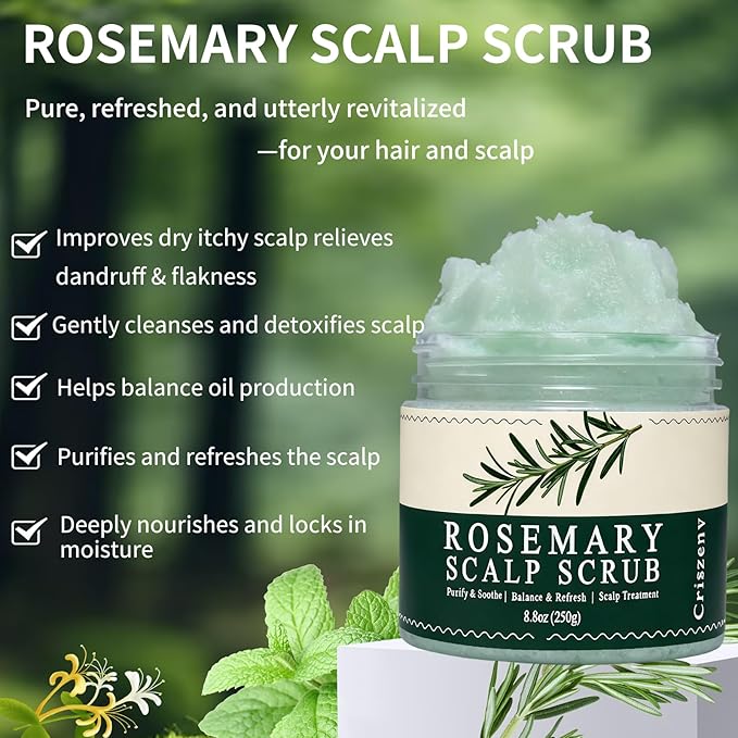 Scalp Scrub,Scalp Exfoliator with Rosemary & Mint,Hair Treatment for Itchy Scalp, Dandruff & Buildup Removal, Clarifying Scrub Shampoo with Scalp Massager for Detox & Nourishment/8.8oz