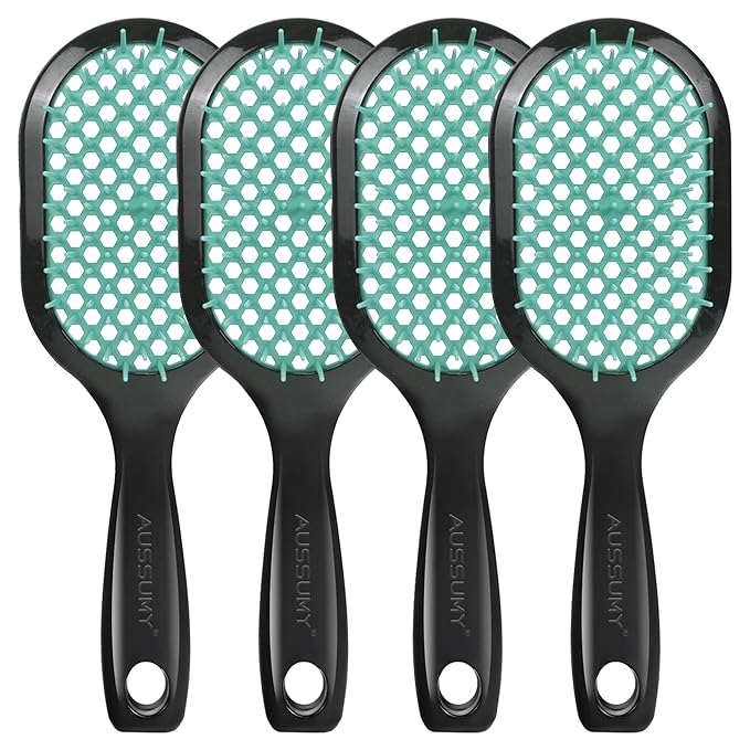 4 Pack Vented Detangling Hair Brush - Detangler Hairbrush with Soft Bristles for Effortless Tangle Free - Ideal for Wet Dry or Curly Damaged Hair for Women Men Kids