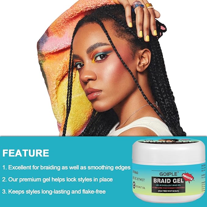 Braid & Loc Gel Good for Twist, Locs, Braids, Edge No Flake Extra Hold High Shine Braiding Gel & Edge Control Long Lasting for Locks, Cornrows Smooths & Tames Frizz 8.8oz (Tea Tree)