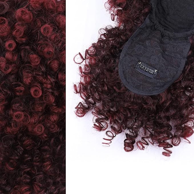 ENTRANCED STYLES Drawstring Ponytail with Bangs - Afro Puff Extensions for Women - Short Curly Clip in Wrap Updo Hairpiece (TBUG)
