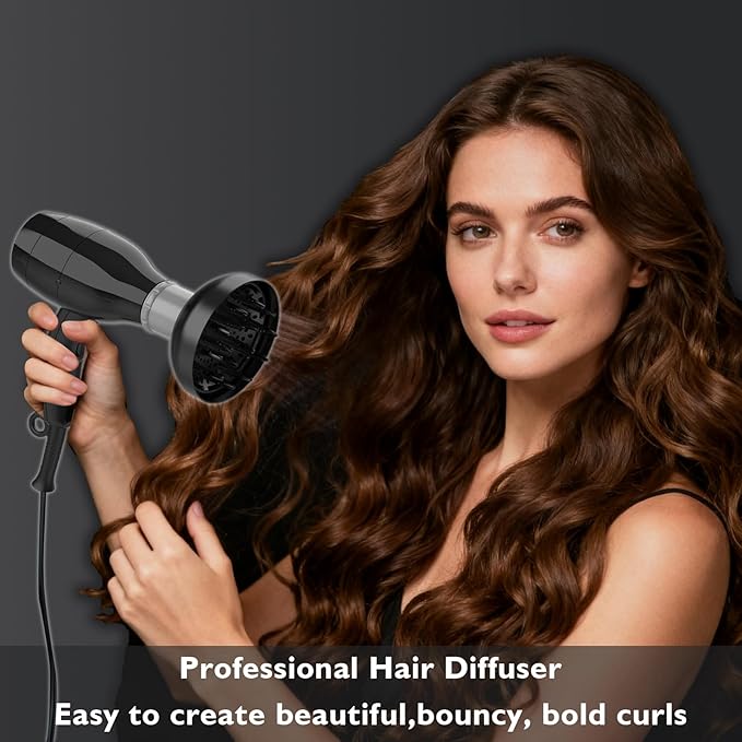 LURA Hair Diffuser For Curly Hair,Diffuser Hair Dryer Attachment,Curly Hair Diffuser,Black Hair Diffuser Attachment For Hair Dryer Nozzles From 1.7 To 2.1