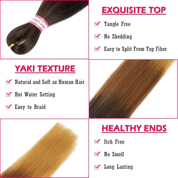 Dorsanee Braiding Hair Pre Stretched 26 Inch 8 Packs Black to Brown Ombre Braiding Hair Extensions for Crochet Box Braids Twists Locs Hair Soft Yaki Texture Hot Water Setting (26inch,#1B/30/27)
