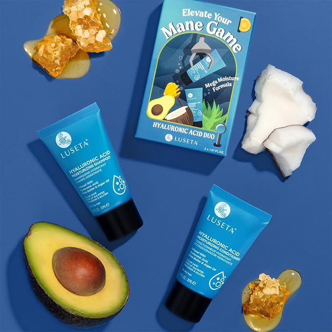 Luseta Hyaluronic Acid Moisturizing Shampoo & Conditioner Set for Dry and Damaged Hair, Sulfate Free Shampoo and Conditioner for Women Infused with Argan Oil and Shea Butter Paraben-Free 2 x 1.01oz