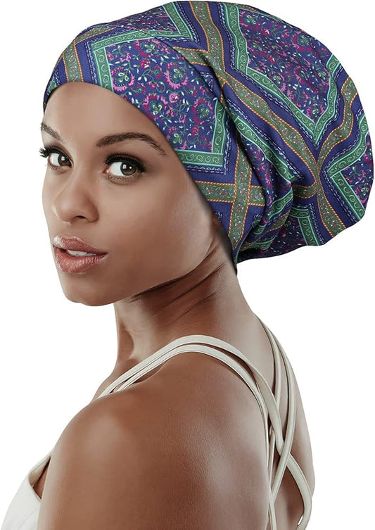 Adjustable Satin Lined Sleep Cap for Dreadlocks Curly Hair Large Head-Stay On Overnight