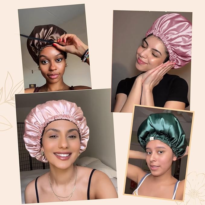 YANIBEST Adjustable Satin Bonnet Double Layer Hair Bonnet for Sleeping Bonnets for Women Hats Curly Natural Hair, Pearl Pink