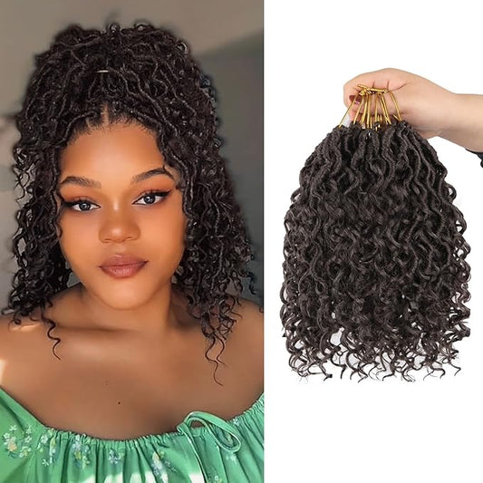 Goddess Locs Crochet Hair,8 Inch 9 Packs Faux Locs Synthetic Crochet Hair for Black Women, Boho Style Pre looped crochet with Curly Ends