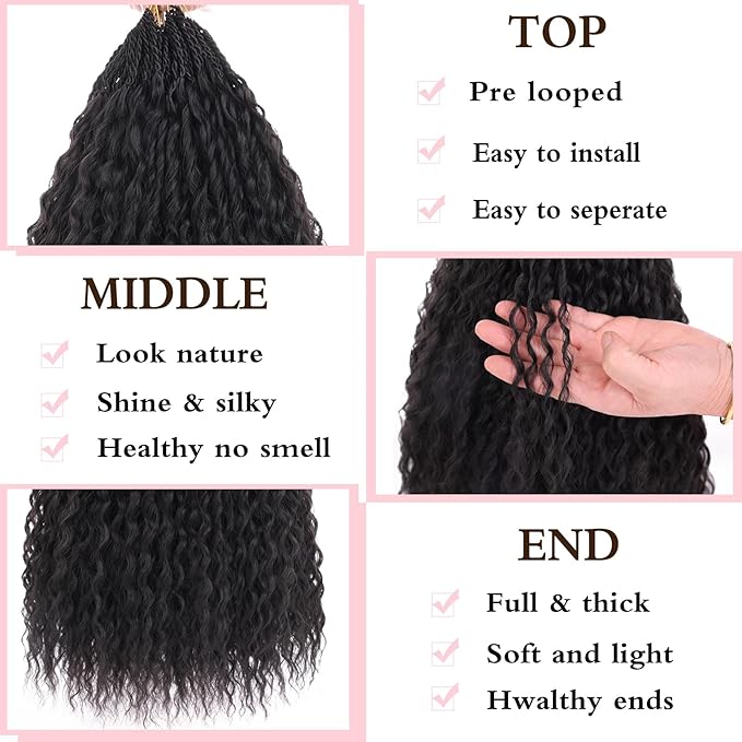 Xtrend Pre Looped Brazilian Afro Kinky Crochet Hair Black Braiding Hair 10Inch 8 Packs Micro Curly Braiding Hair Extensions Deep Wave Synthetic Mini Passion Twist Hair For Boho (30Strands/Pack，1B#)
