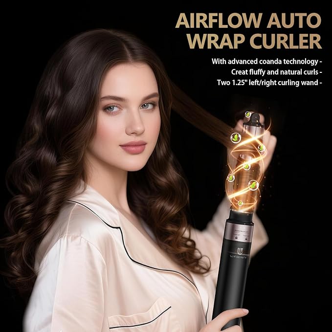 Hair Dryer Hot Air Styler: High-Speed Blow Dryers with Negative Ionic for Fast Drying Frizz Control, Extra Long Barrel 1 1/4 Inch Curling Iron Airflow Auto Wrap Curler for Quick Styling