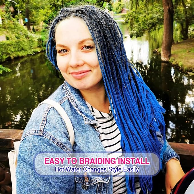 8 Pack Ombre Braiding Hair Pre Stretched - 16" 55G/Pack Premium Pre Stretched Braiding Hair Extensions, Professional Itch Free Perm Yaki Texture Prestretched Hair(1BBlue)